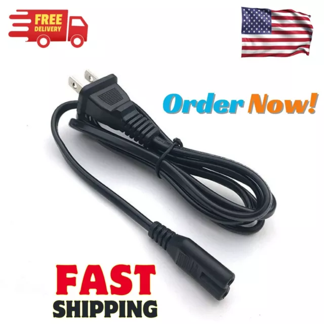 AC Power Cord 2 Prong Cable for PS4 PS3 PS2 Slim XBOX PC LAPTOP PSV Monitor TV