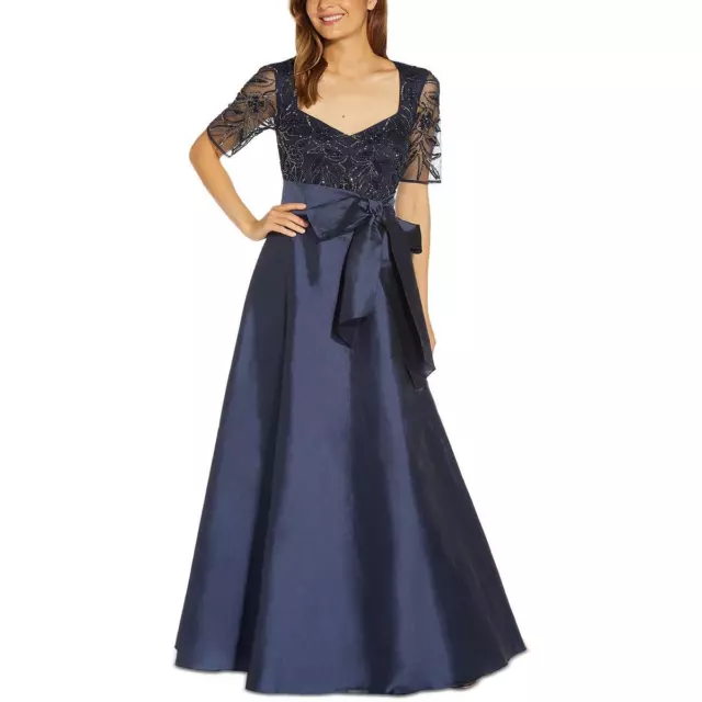 Adrianna Papell Womens Navy Taffeta Embellished Evening Dress Gown 12 BHFO 1525