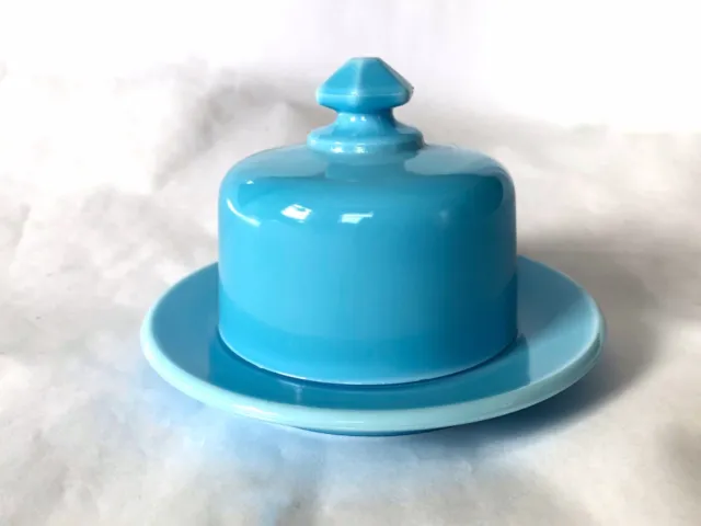 Mosser Glass Robin’s Egg Blue Child’s Butter Dish Cake Dish