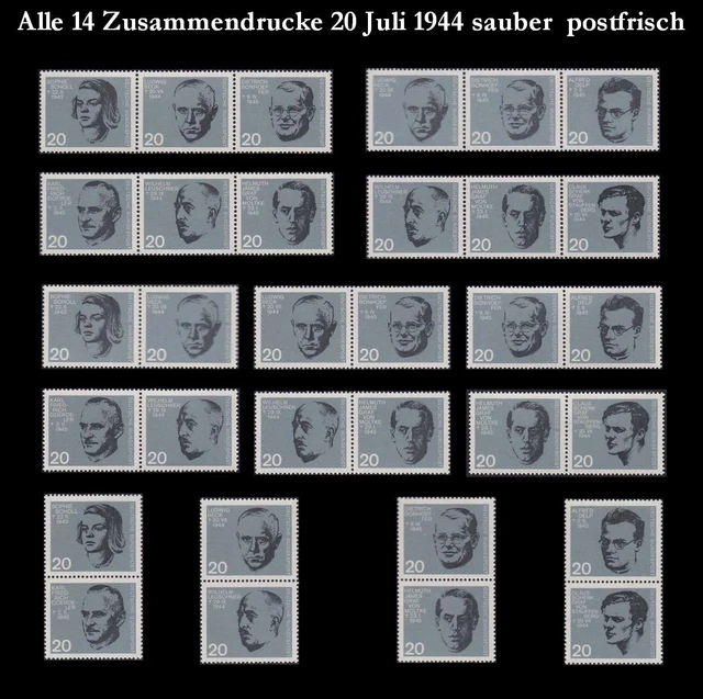 Bund 1964 Block 3 20. Juli 1944 Widerstandskämpfer 14 Zusammendrucke postfrisch