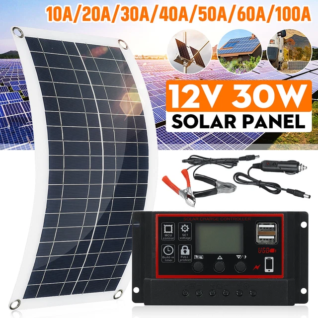 Caravan Boat Panneau Solaire Kits 30W 12V Chargeur Batterie +10-100A Contrôleur