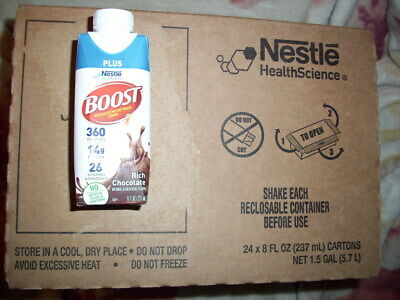 Bebida original Nestlé Boost PLUS, chocolate rico, 8 fl. Paquete de 24 oz, EXP.10/28/2023