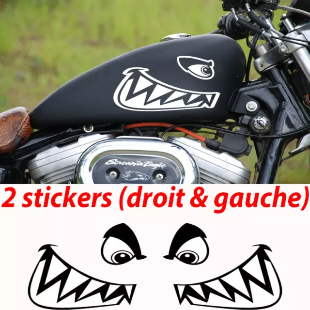 2 stickers autocollant dent de requin réservoir moto sportive custom shark decal