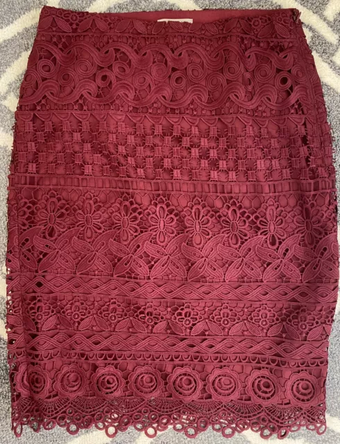 Women’s Ann Taylor Loft Red Lace Floral Pencil Work Skirt Bottom XS 2 NWT