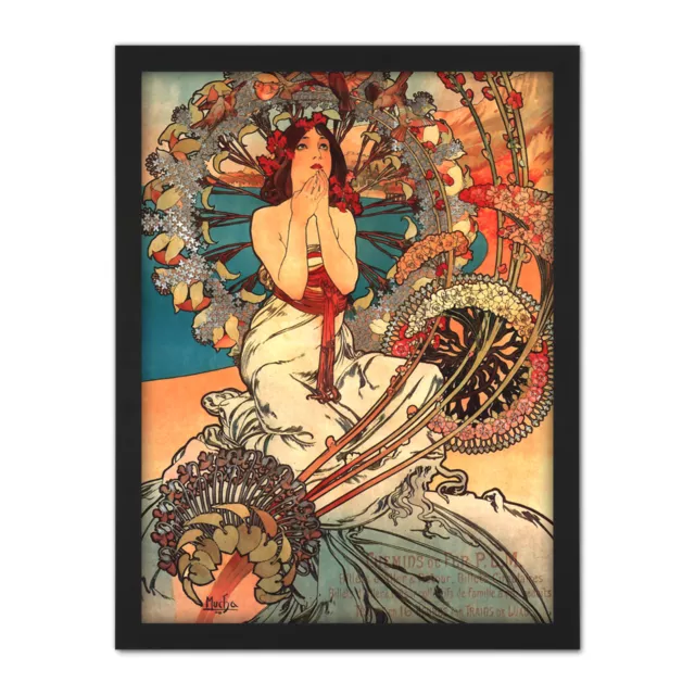 Mucha Art Nouveau Woman Floral Framed Wall Art Print 18X24 In