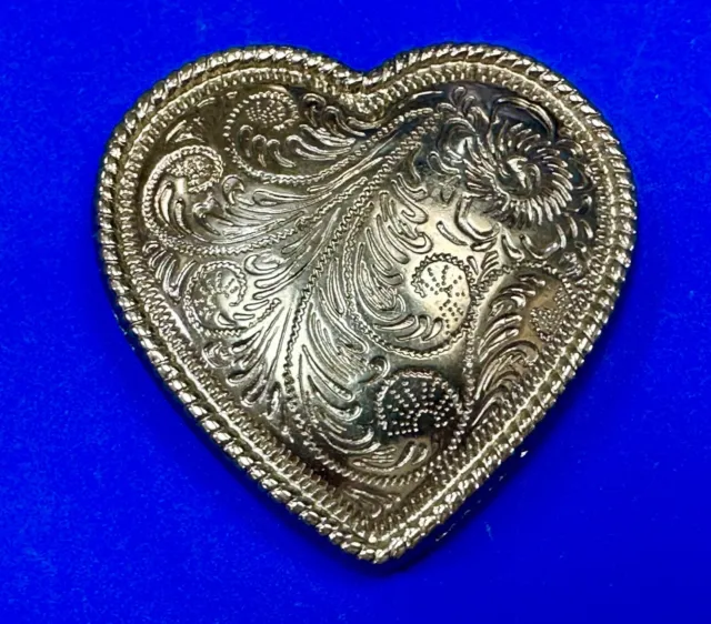 Western HEART shaped ornate flower swirl silver tone belt buckle