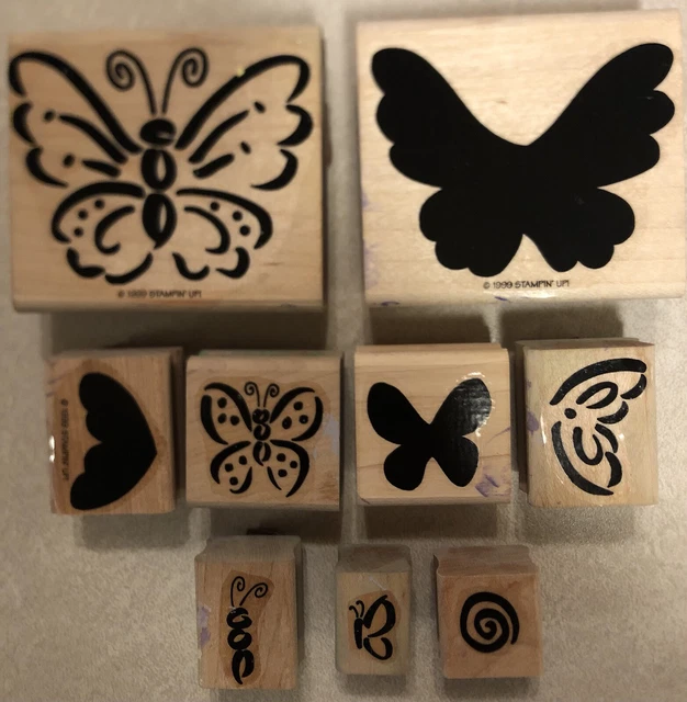 STAMPIN UP FLUTTERBYS 1999 Wood Mounted Rubber Stamp Set of 9