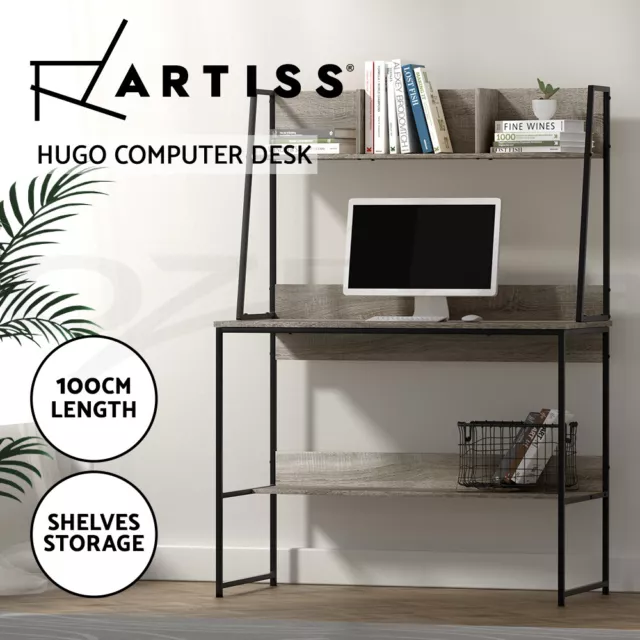 Artiss Computer Desk Bookshelf Storage Home Office Study Table Grey 100CM