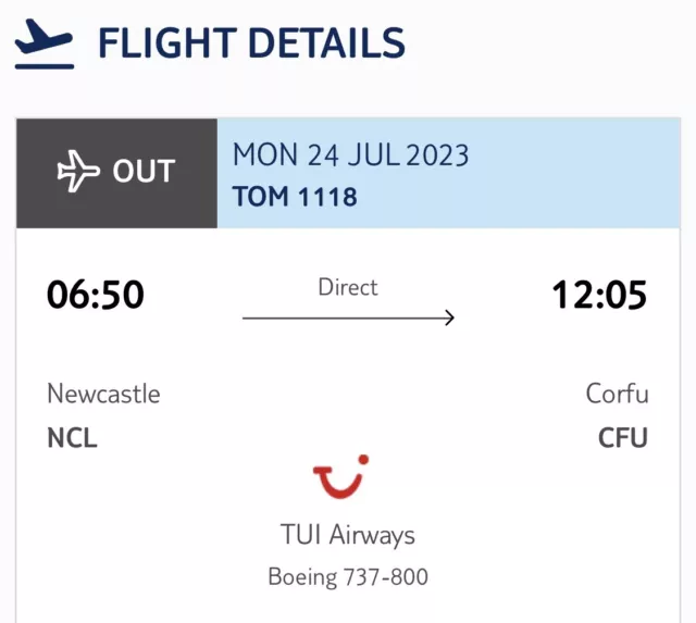 2X TUI FLIGHTS NEWCASTLE-CORFU 24th JULY oneway EXTRA SPACE SEAT Name Change Inc 2X TUI FLIGHTS NEWCASTLE-CORFU 24th JULY oneway EXTRA SPACE SEAT Name Change Inc