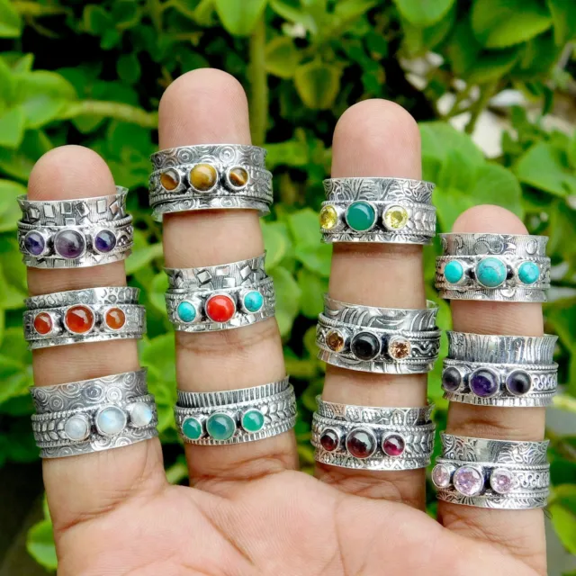BULK SALE !! Mix 3 Gemstone Ring Wholesale LOT 925 Sterling Silver Plated Rings