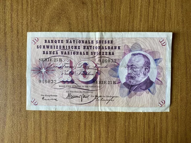 Banknote Banque National Suisse Switzerland 10 Francs 26 10 1961