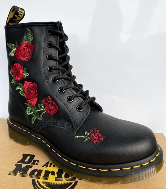 Black doc martens cheap with red roses