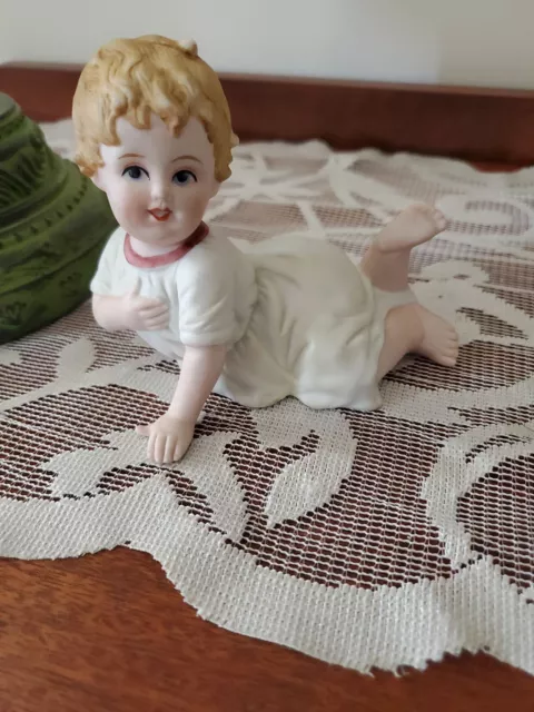 Vtg. Bisque Porcelain Sitting Piano Baby Girl #7534 Andrea by Sadek Japan 4.5"
