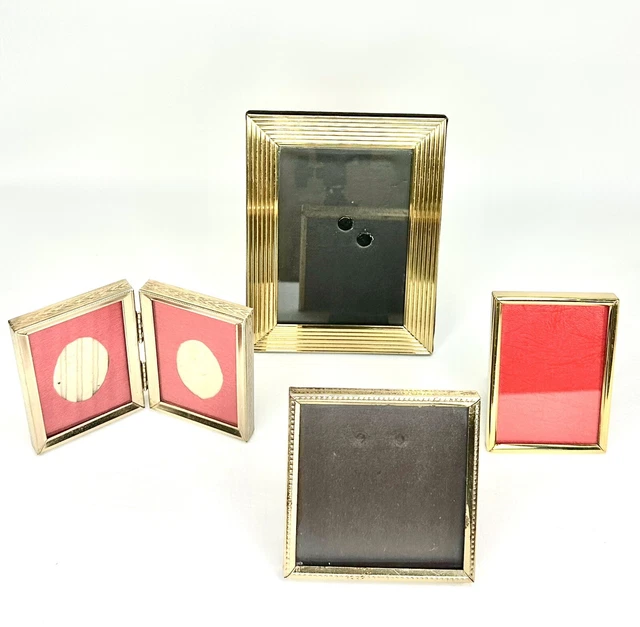 Vintage Miniature Brass Gold Picture Photo Frames Lot 4 Assorted Mini Eclectic