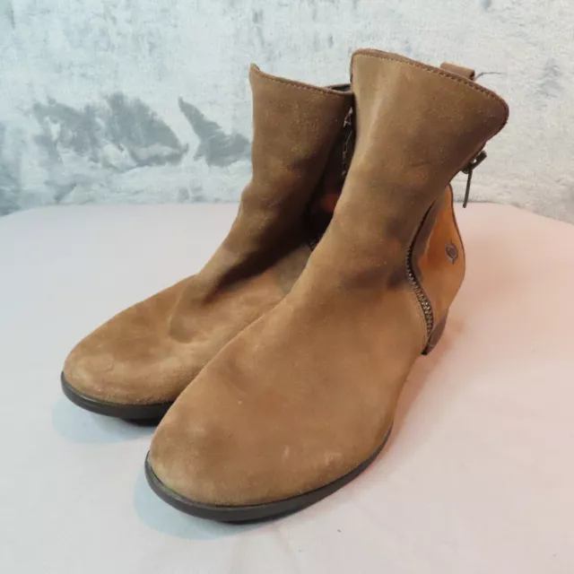 BORN Booties Womens Sz 8.5 Brown Leather Suede Ankle Boots Side Zip Low Heels