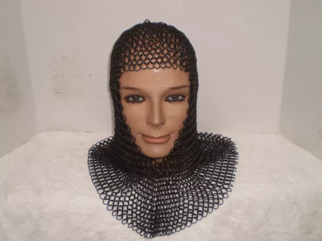 Chainmail Coif Hood Medieval helmet Armor Butted Riveted Knight Costume