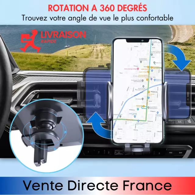 Brand - Support Telephone Voiture Grille Aeration, Rotation 360°,  Universel Porte Téléphone Voiture avec 4 à 7? Smartphones iPhone14/13/12  Pro Max, Samsung Galaxy, Huawei, LG, GPS