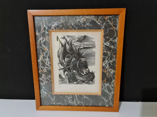 Lithographie ancienne représentant un bateau anglais - Signée et numérotée - XXe