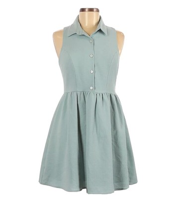 Monteau Women Seafoam Green Sleeveless Button Up Side Zip Dress M