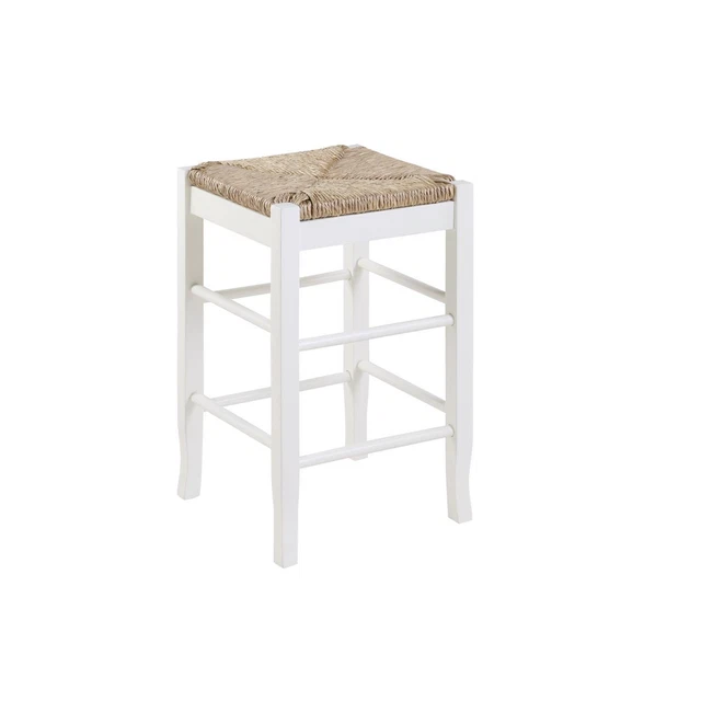 Boraam Square Rush Cntr Stool With White And Natural Finish 94324