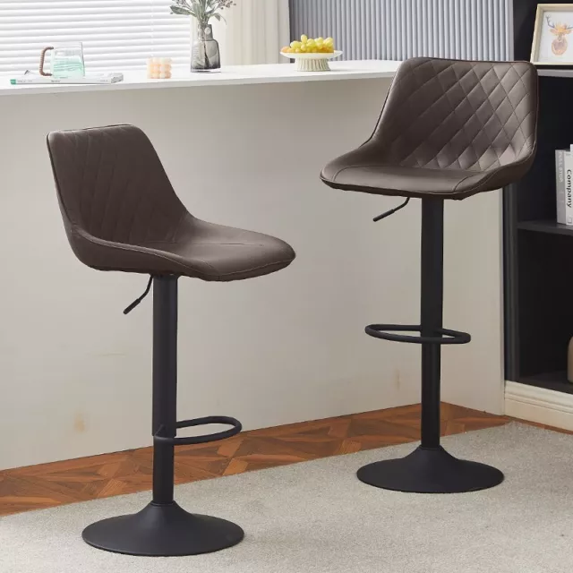 2x Barstools Faux Leather Padded Metal Base w/Footrest Bar Stool Breakfast Chair