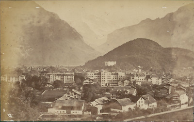 carte cabinet Suisse Ad.Braun Interlaken vue générale  Vintage albumen print 