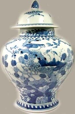 Ancien Porcelaine Bleu+Blanc “ Ming Style ” Pot Oiseaux Papillons Arbre 19thC