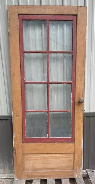 Antique Craftsman Exterior Wood Entry Door 8 Pane Glass Brass Hdwe Patina 32x75