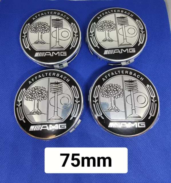 4 Caches Moyeu Jante Centre De Roue 75mm Insigne Logo affalterbach AMG Silver