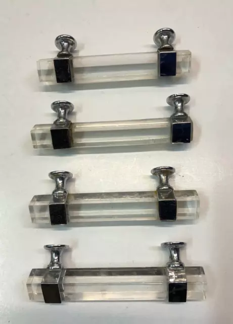 4 Vintage Mcm Clear Lucite Square Dresser Drawer Cabinet Pulls Handles Knobs