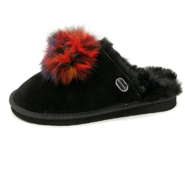 Bearpaw Womens Slipper Alexia Black Suede Clog Round Toe Faux Fur Lining 10 NEW