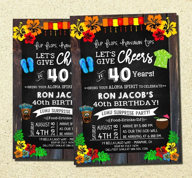 LUAU INVITATION, LUAU Birthday Invitations, Hawaiian Party Invitations