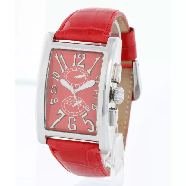 Ritmo Mundo Rectangular Red Dial Chronograph  Quartz Mens Watch Retail $1200.00