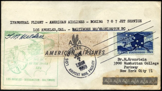 US AIRMAIL 6.6.1959, AA First Flight LOS ANGELES-WASHINGTON-BALTIMORE, Letter Fine