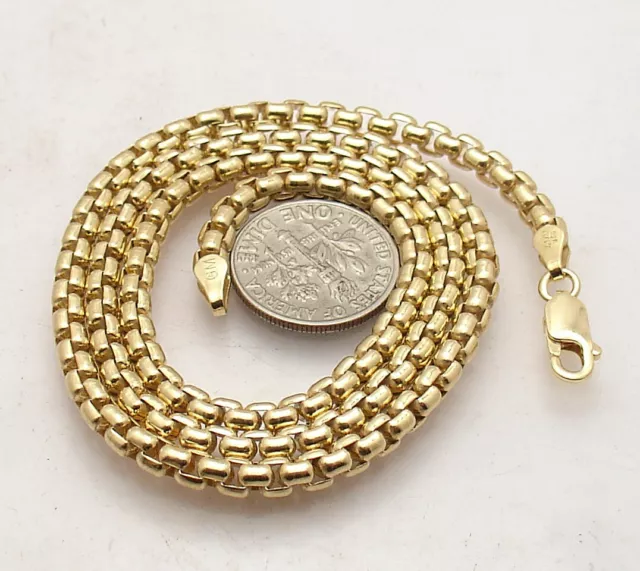 3.8mm Solid Round Box Chain Necklace 14K Yellow Gold Plated Real 925 Silver
