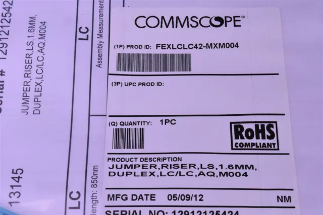Cordon de raccordement fibre CommScope FEXLCLC42-MXM004 550 LC à LC 1,6 mm Duplex Riser 4M 2