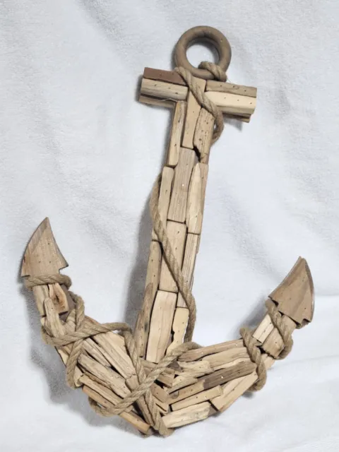 22.5" Wooden Handmade Driftwood Anchor Wall Decor with Rope Acc 15.5" x 22.5"