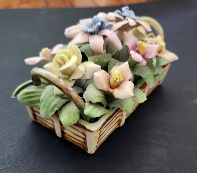 Vintage Italian Capodimonte - rectangular basket of flowers