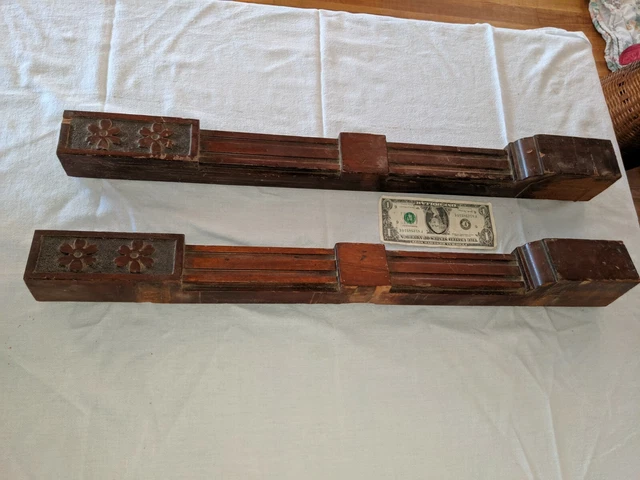 Pr 26" Square Reeded Decorated Columns Architectural Salvage Carved Wood 3