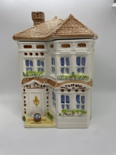 Avon Victorian House Large Canister 9 1/8" Townhouse Collection. NOS