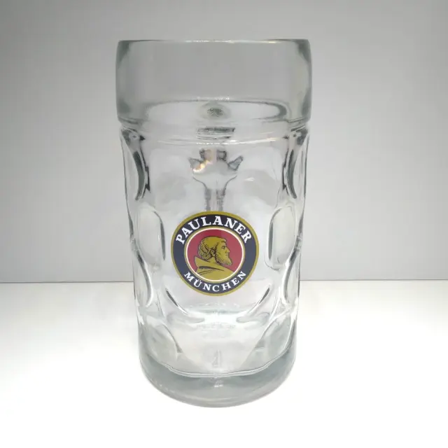 Paulaner Munchen 1 Liter German Beer Stein Mug Dimpled Glass Oktoberfest