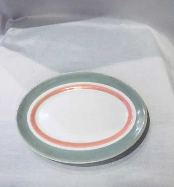 SHENANGO CHINA RIMROL Pink Gray Newcastle MCM Small Oval Platter 8