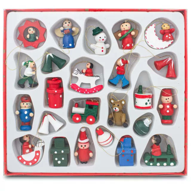 Figuras para Árbol Navidad Juego de 24 Piezas Madera Decoración Navideña