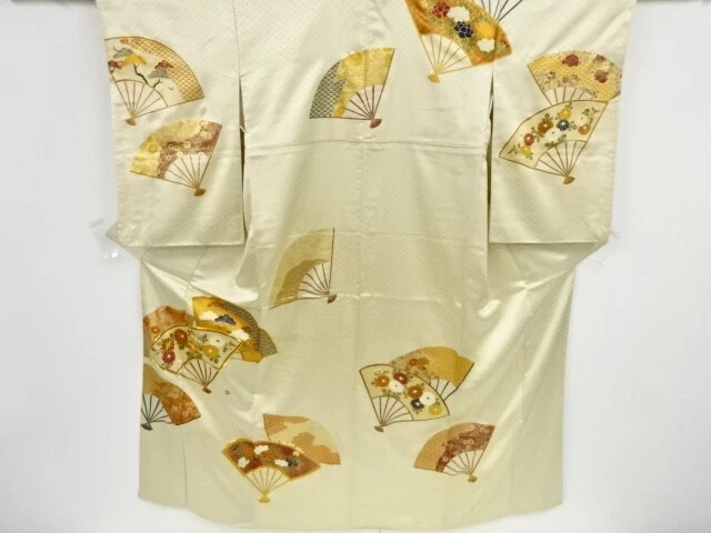 42659# Japanese Kimono / Antique Kimono / Embroidery / Folding Fan Pattern &