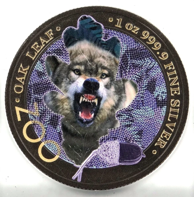 1 Oz Silver Coin 2019 5 Mark Germania Oak Leaf Zoo Series - Gray Wolf