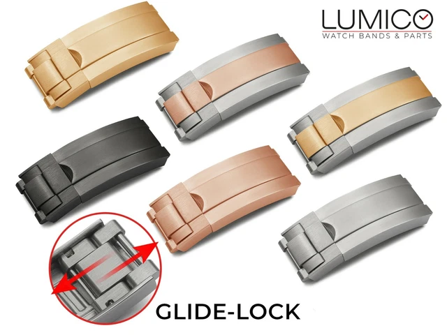 For ROLEX Watch Leather Rubber Strap Band 16mm GlideLock Clasp Buckle Silver