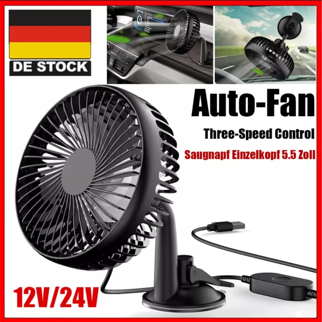 12V-24V Ventilator Lüfter Kühler Für Auto PKW KFZ Saugnapf Ventilator mit USB