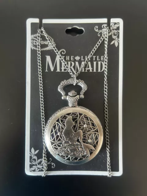 Disney Little Mermaid Ariel Pocket Watch Pendant Necklace Pewter Prince Eric