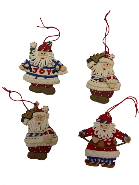 Lot Of 4 Hand made Santa Claus Polymer 3.5” Christmas Ornaments