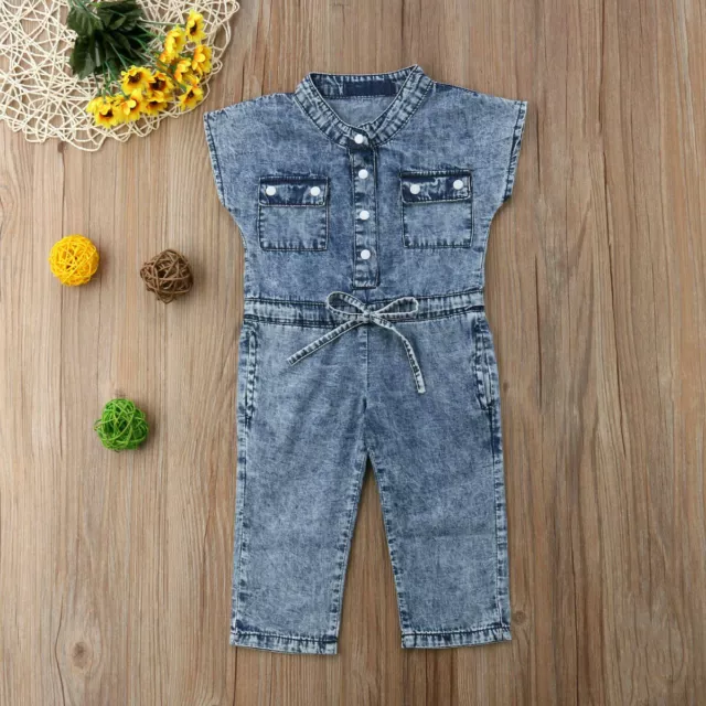 Toddler Kids Baby Girl Denim Romper Jumpsuits Long Pants Outfits Clothes